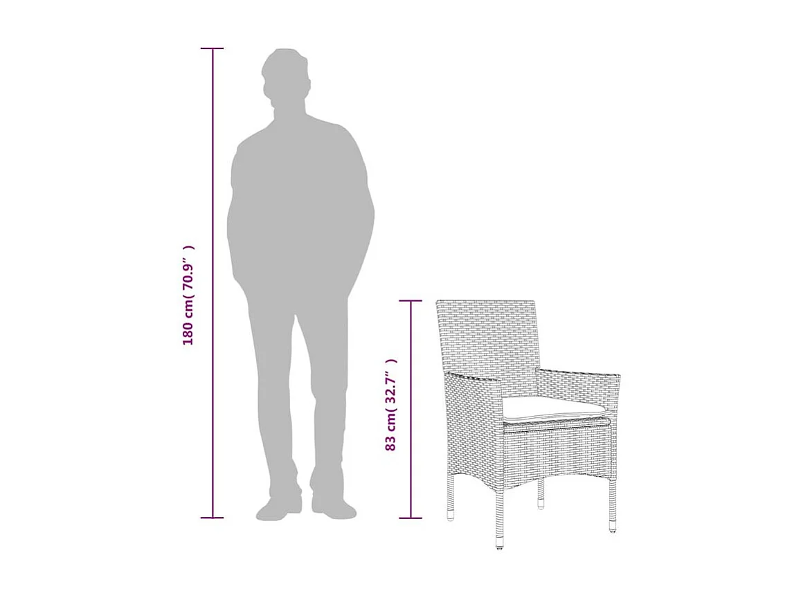 Ensemble à manger de jardin et coussins 7pcs marron rotin verre