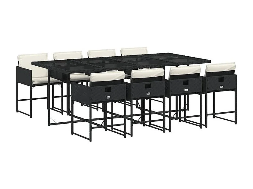 Ensemble à manger de jardin 9pcs coussins noir résine tressée