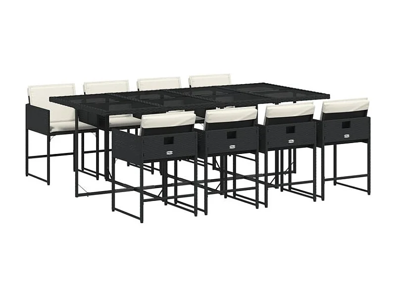 Ensemble à manger de jardin 9pcs coussins noir résine tressée