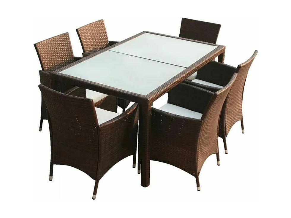 Table rectangulaire et 6 chaises de jardin résine tressée marron Mik