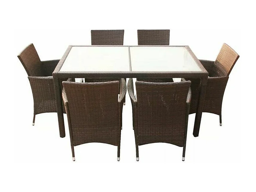 Table rectangulaire et 6 chaises de jardin résine tressée marron Mik