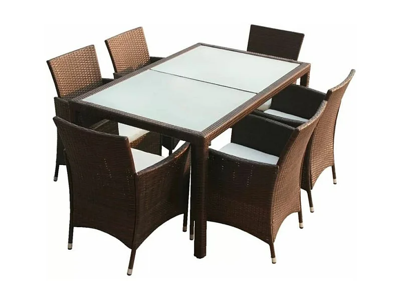 Table rectangulaire et 6 chaises de jardin résine tressée marron Mik