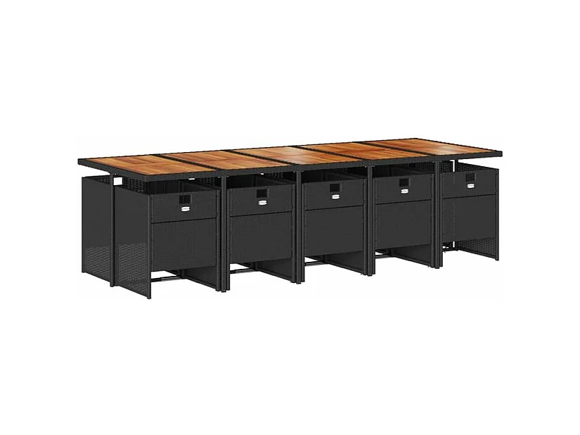 Ensemble à manger de jardin 11 pcs coussins noir résine tressée