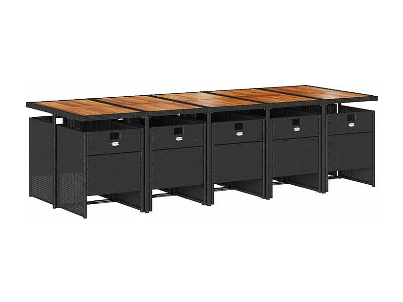 Ensemble à manger de jardin 11 pcs coussins noir résine tressée