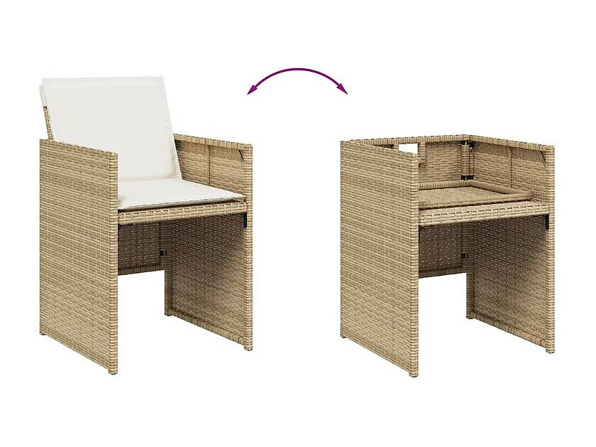 Ensemble à manger de jardin et coussins 11 pcs beige poly rotin