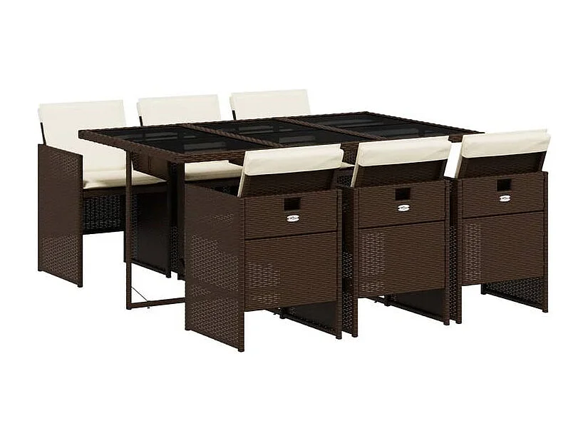 Ensemble à manger de jardin et coussins 7 pcs marron rotin