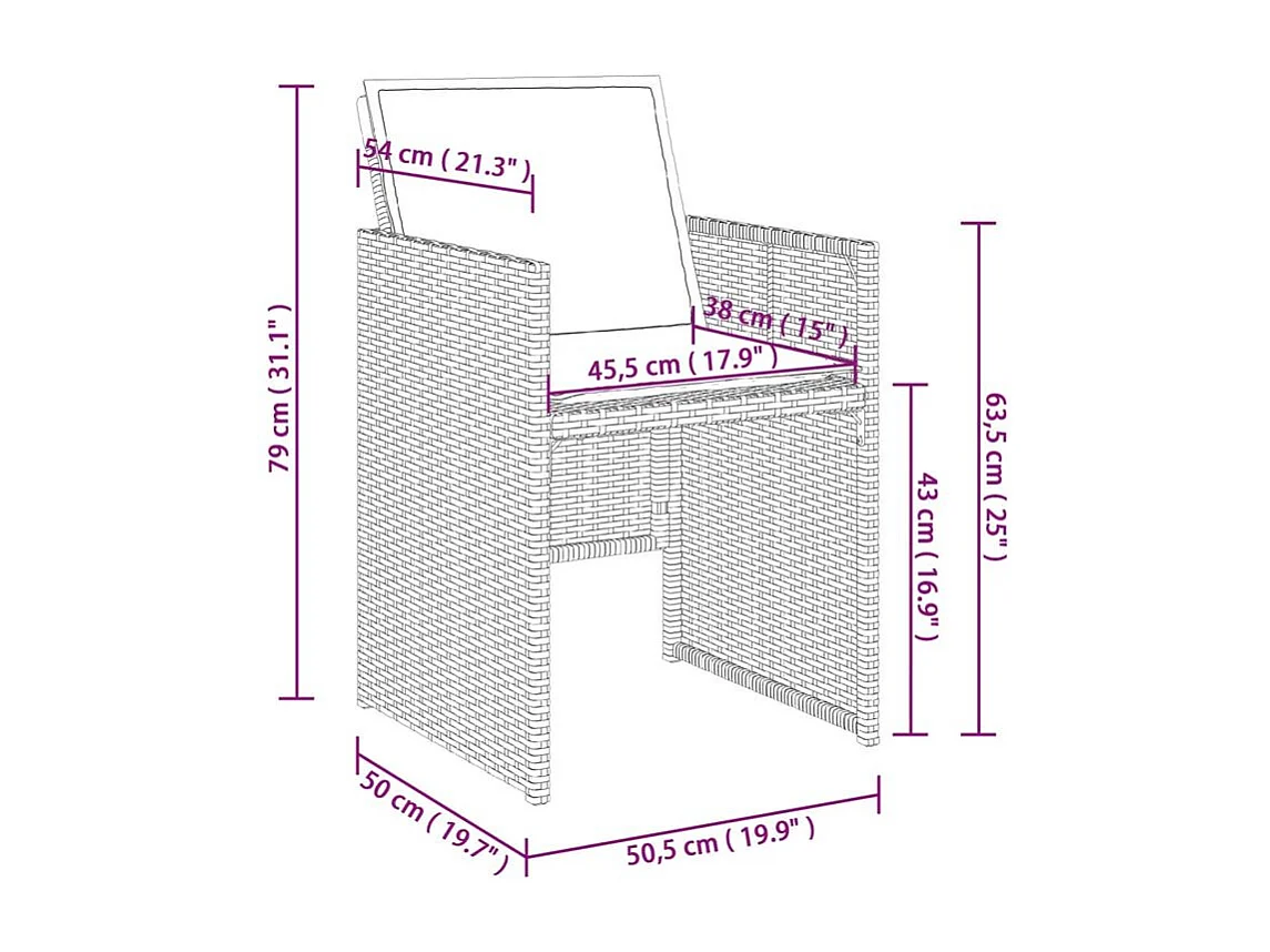 Ensemble à manger de jardin et coussins 7 pcs marron rotin