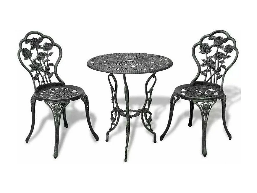 Table ronde et 2 chaises de jardin métal coulé vert Bridge