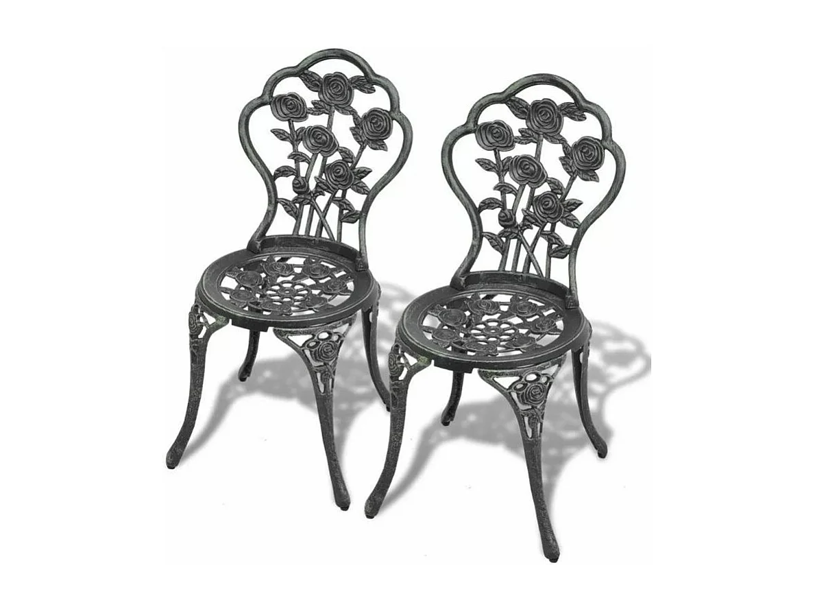 Table ronde et 2 chaises de jardin métal coulé vert Bridge