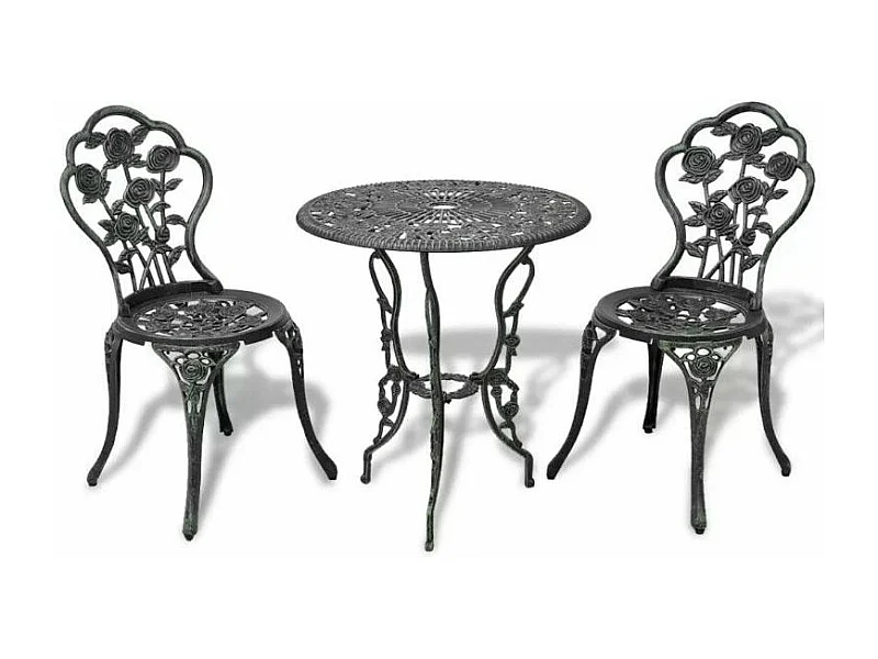 Table ronde et 2 chaises de jardin métal coulé vert Bridge