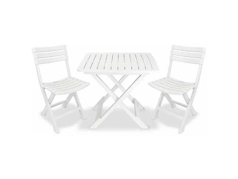 Table rectangulaire et 2 chaises de jardin plastique blanc Camille