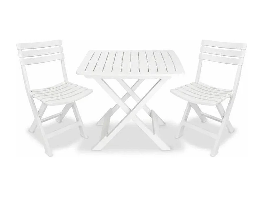 Table rectangulaire et 2 chaises de jardin plastique blanc Camille