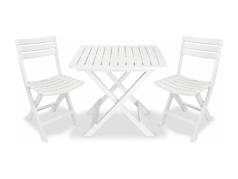 Table rectangulaire et 2 chaises de jardin plastique blanc Camille