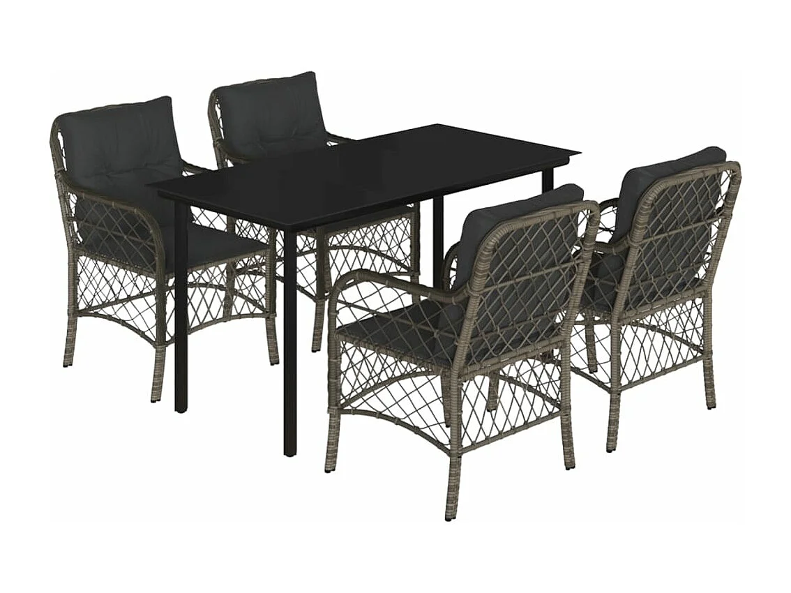 Ensemble à manger de jardin 5 pcs coussins gris résine tressée