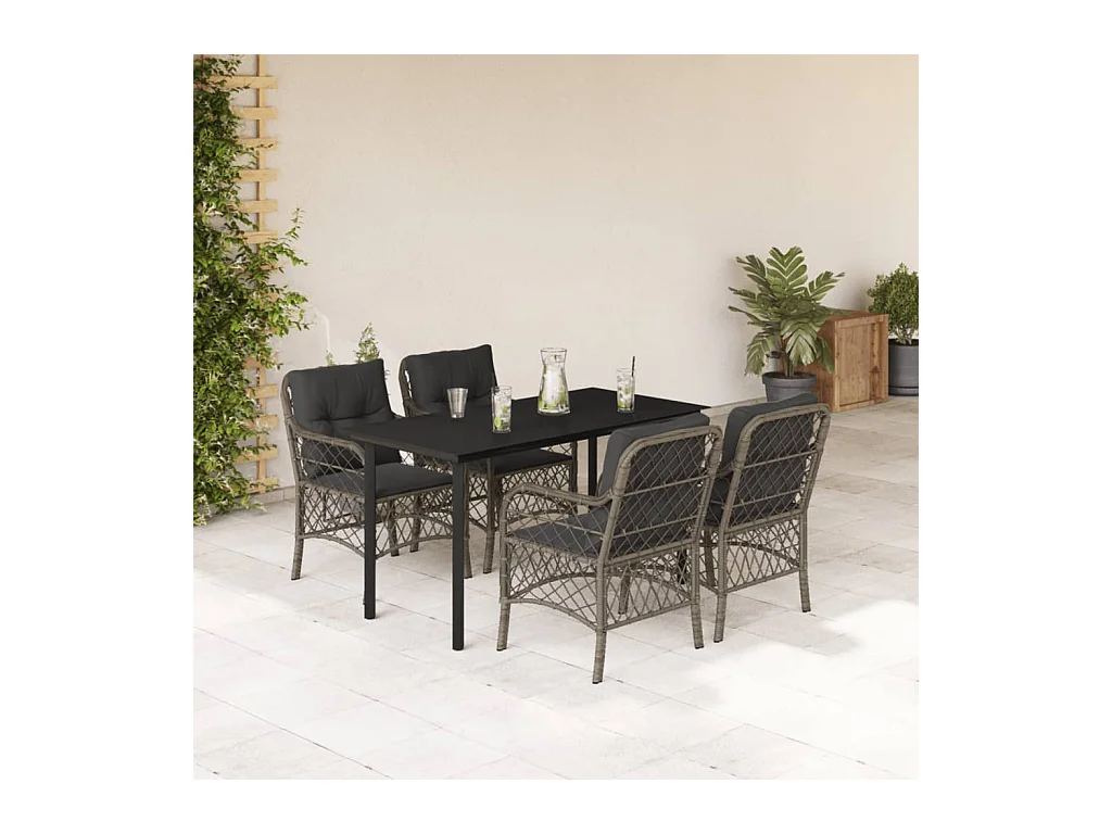 Ensemble à manger de jardin 5 pcs coussins gris résine tressée