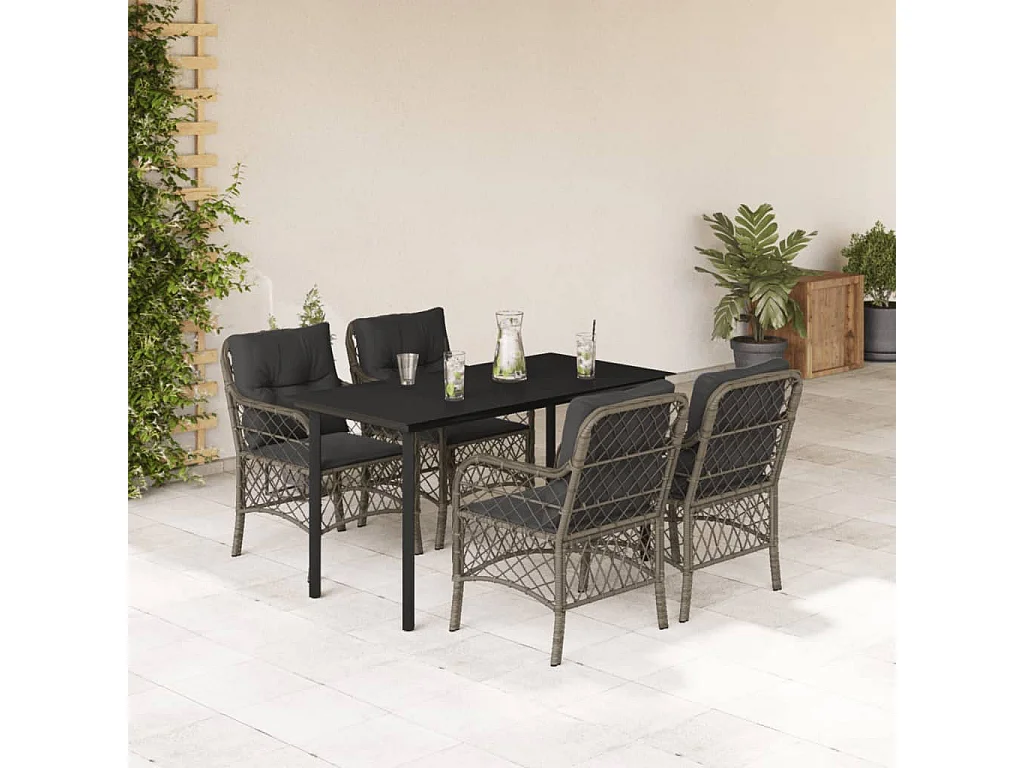 Ensemble à manger de jardin 5 pcs coussins gris résine tressée