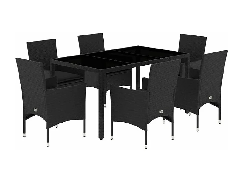 Ensemble à manger de jardin et coussins 7 pcs noir rotin acacia