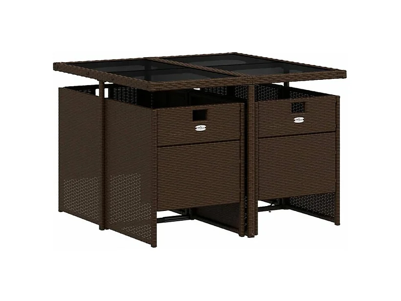 Ensemble à manger de jardin 5 pcs et coussins marron poly rotin