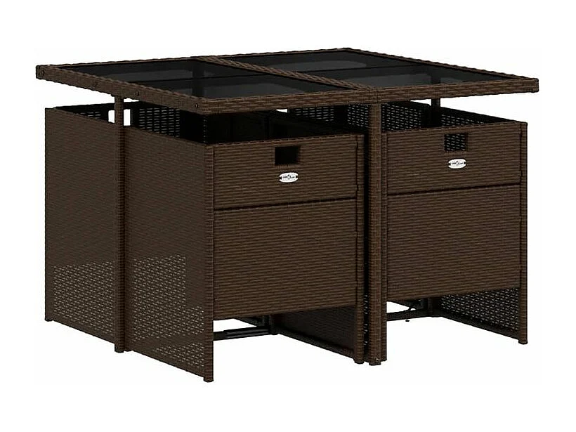 Ensemble à manger de jardin 5 pcs et coussins marron poly rotin