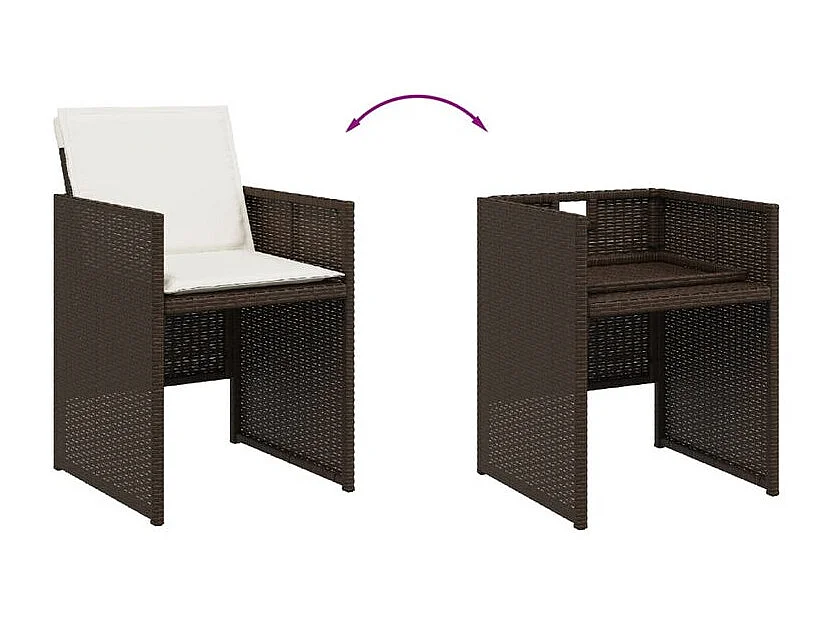 Ensemble à manger de jardin 5 pcs et coussins marron poly rotin