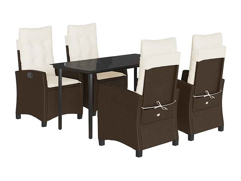 Ensemble à manger de jardin 5 pcs et coussins marron poly rotin