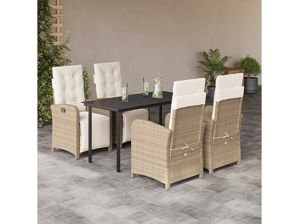 Ensemble à manger de jardin avec coussins 5pcs Beige poly rotin