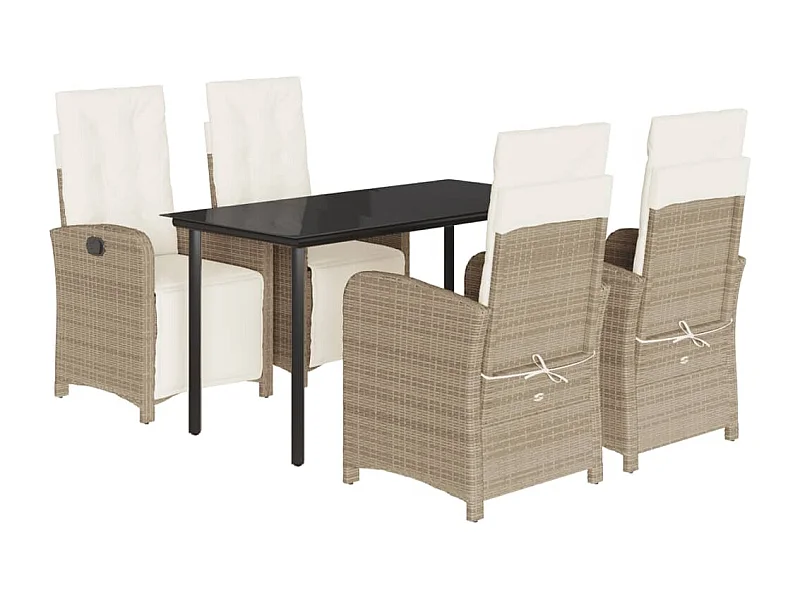 Ensemble à manger de jardin avec coussins 5pcs Beige poly rotin