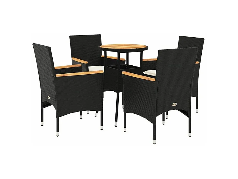 Ensemble à manger de jardin et coussins 5 pcs noir rotin acacia