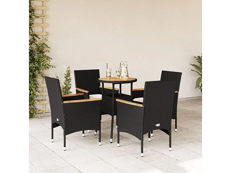 Ensemble à manger de jardin et coussins 5 pcs noir rotin acacia