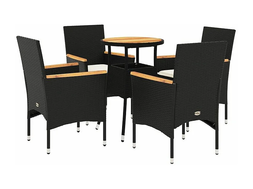 Ensemble à manger de jardin et coussins 5 pcs noir rotin acacia