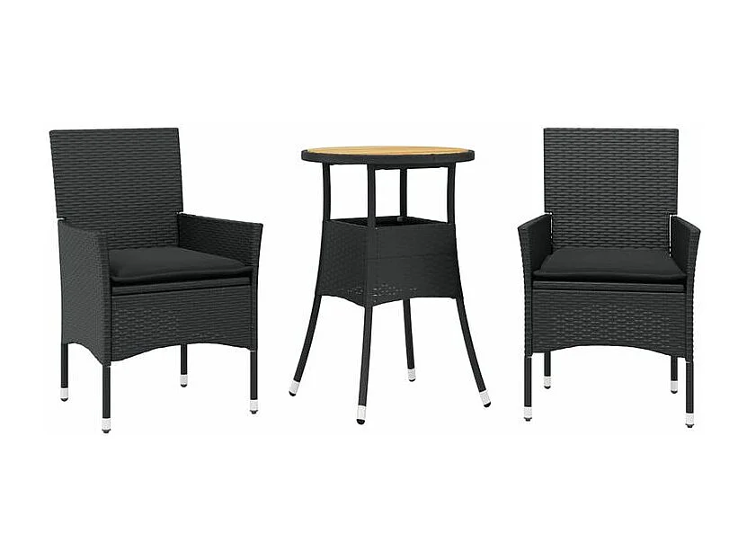 Ensemble à manger de jardin et coussins 3 pcs noir rotin acacia