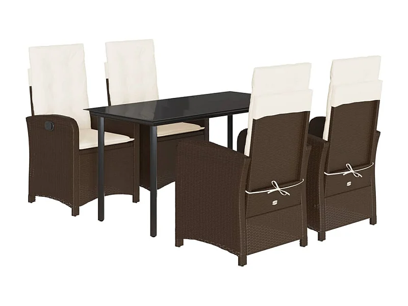 Ensemble à manger de jardin 5 pcs et coussins marron poly rotin