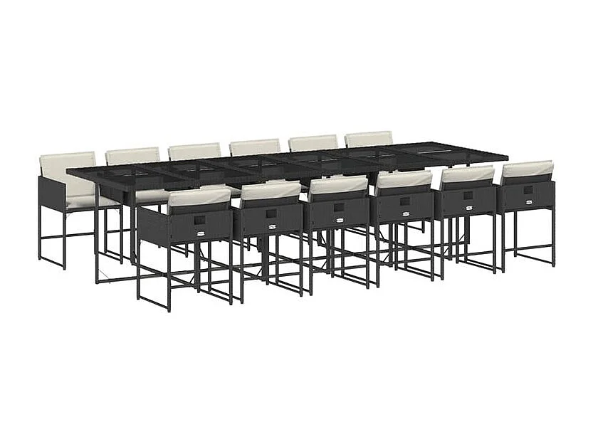 Ensemble à manger de jardin 13 pcs coussins noir résine tressée