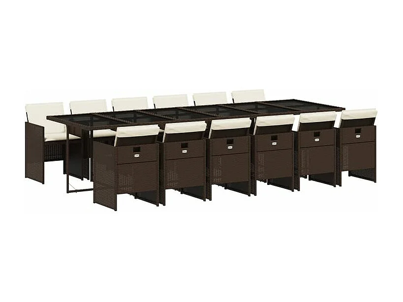 Ensemble à manger de jardin avec coussins 13 pcs marron rotin