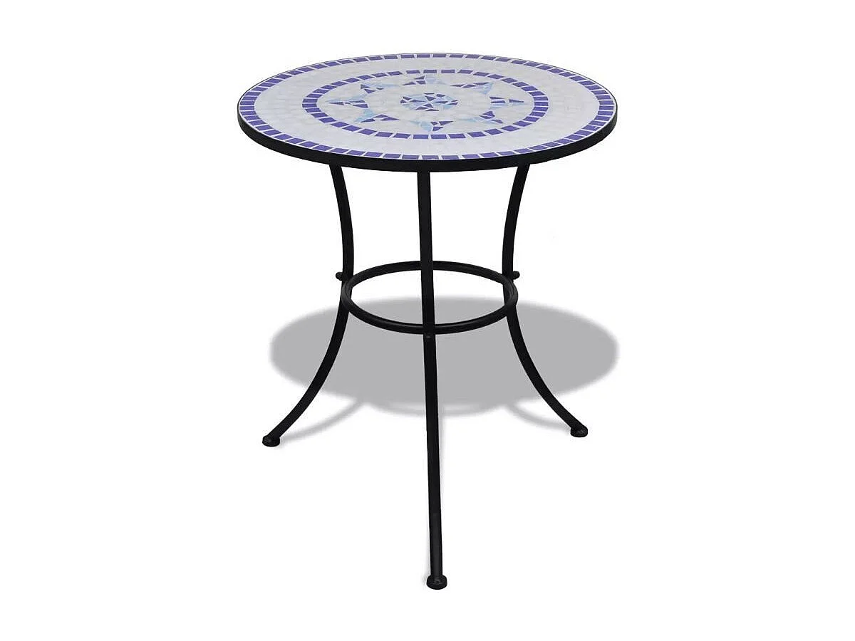 Table ronde et 2 chaises de jardin mosaïquées bleu et blanc Mel