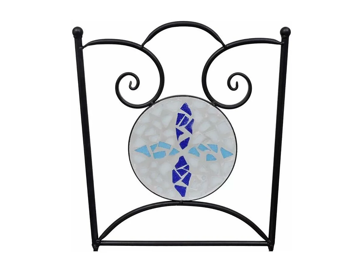 Table ronde et 2 chaises de jardin mosaïquées bleu et blanc Mel