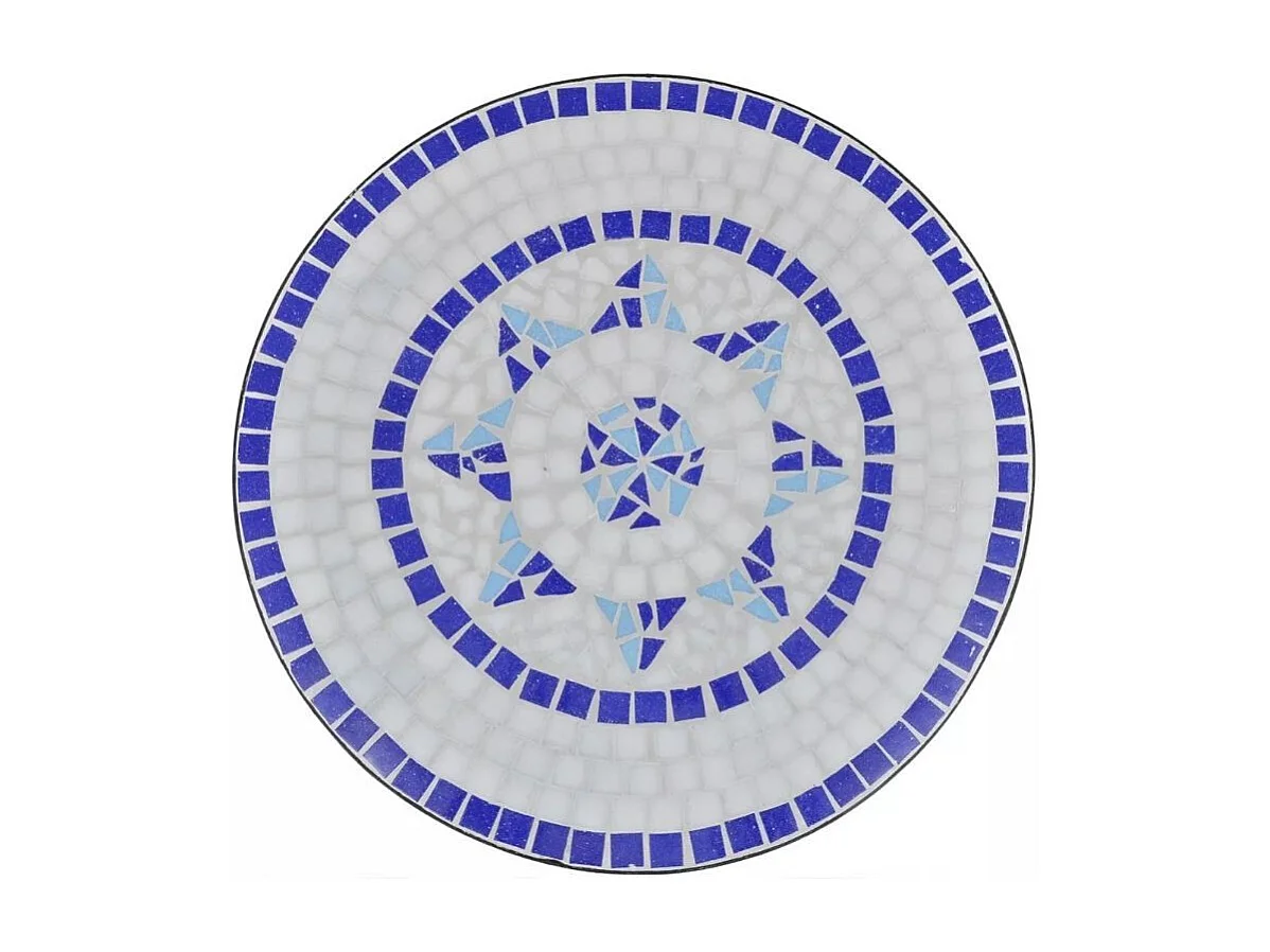 Table ronde et 2 chaises de jardin mosaïquées bleu et blanc Mel