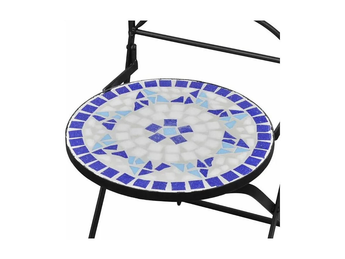 Table ronde et 2 chaises de jardin mosaïquées bleu et blanc Mel