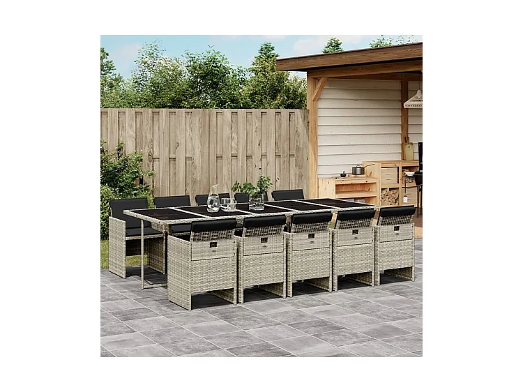 Ensemble à manger de jardin 11pcs avec coussins gris poly rotin