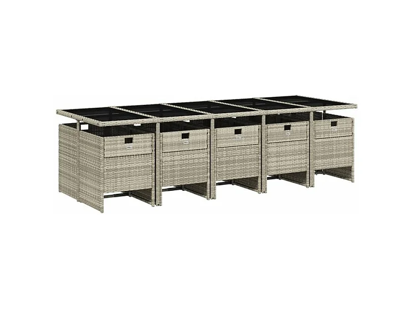 Ensemble à manger de jardin 11pcs avec coussins gris poly rotin