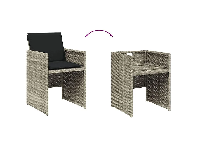 Ensemble à manger de jardin 11pcs avec coussins gris poly rotin