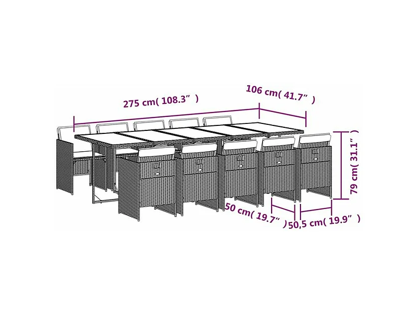 Ensemble à manger de jardin 11pcs avec coussins gris poly rotin