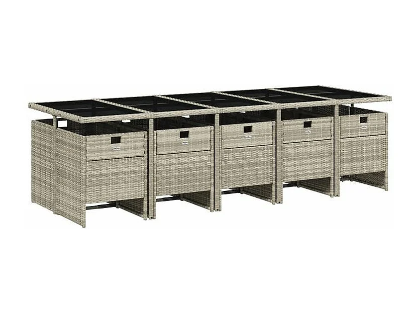 Ensemble à manger de jardin 11pcs avec coussins gris poly rotin