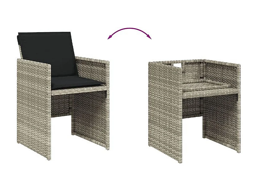 Ensemble à manger de jardin 11pcs avec coussins gris poly rotin