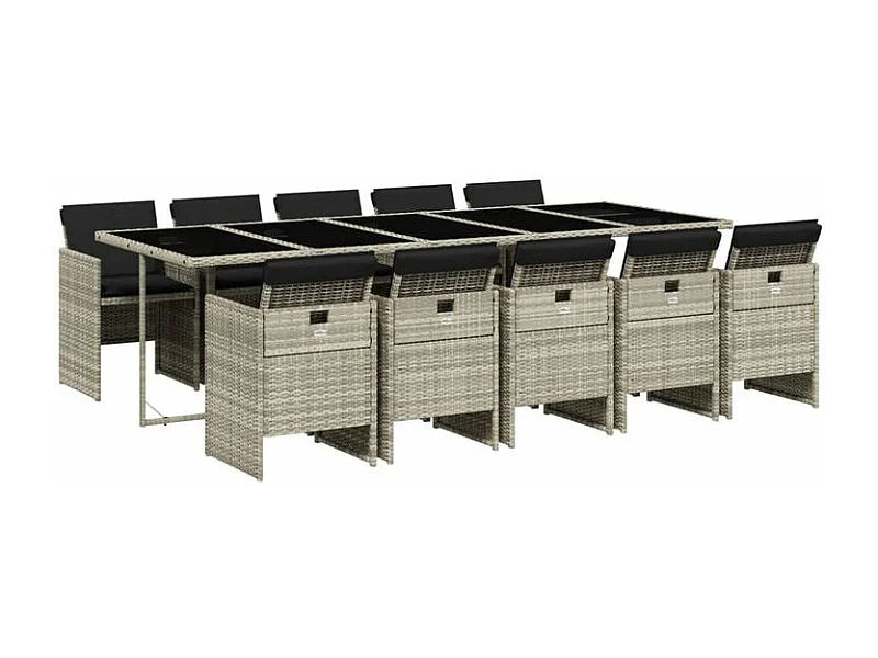 Ensemble à manger de jardin 11pcs avec coussins gris poly rotin