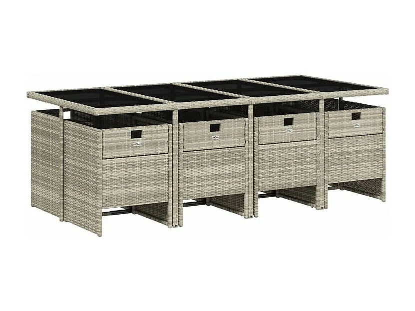 Ensemble à manger de jardin et coussins 9 pcs gris clair rotin