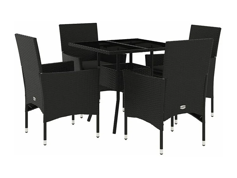 Ensemble à manger de jardin et coussins 5 pcs noir rotin verre