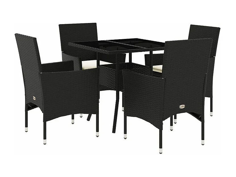 Ensemble à manger de jardin et coussins 5 pcs noir rotin verre