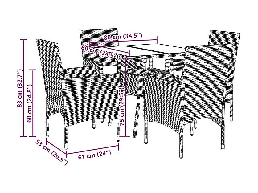 Ensemble à manger de jardin et coussins 5 pcs noir rotin verre