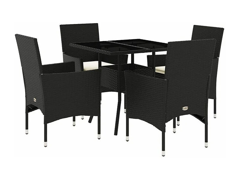 Ensemble à manger de jardin et coussins 5 pcs noir rotin verre